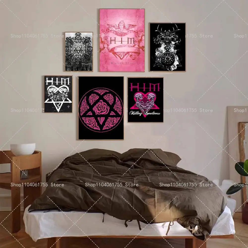 Rock Band H-HIM Poster Self-adhesive Art Waterproof Paper Sticker Coffee House Bar Room Wall Decor