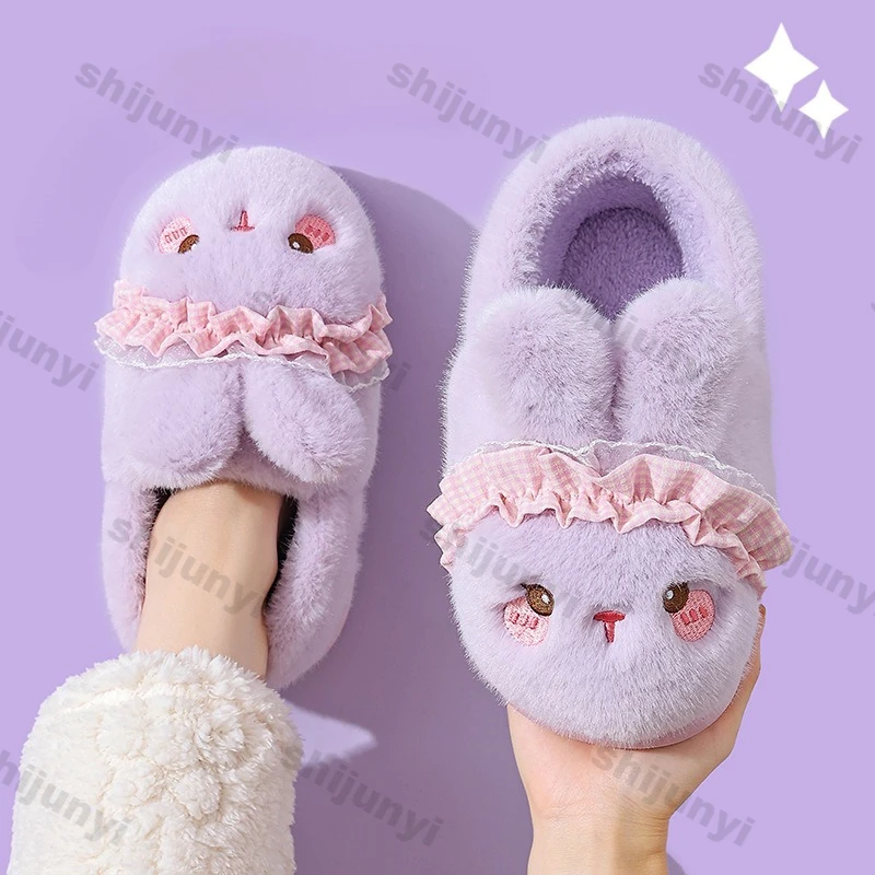 لطيف أرنب الأطفال النعال شتاء 2025 موضة جديدة داخلي أحذية المنزل للنساء الدافئة الفراء أفخم أحذية قطنية للطفل الوالدين #3