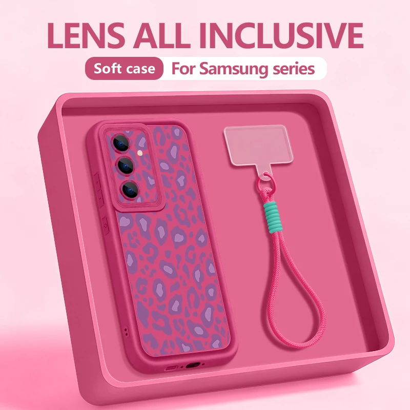 Leopardenmuster-Schlüsselband-Hülle für Samsung Galaxy S25 S24 FE S26 S24 S23 S22 Ultra S23 Plus S25 Edge Weiche Handyhülle mit Trageriemen
