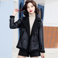2023 Autumn Winter New Women Fashion Slim PU Leather Jacket Casual Lamb Wool Warm Leather Clothing Female Temperament Outwear