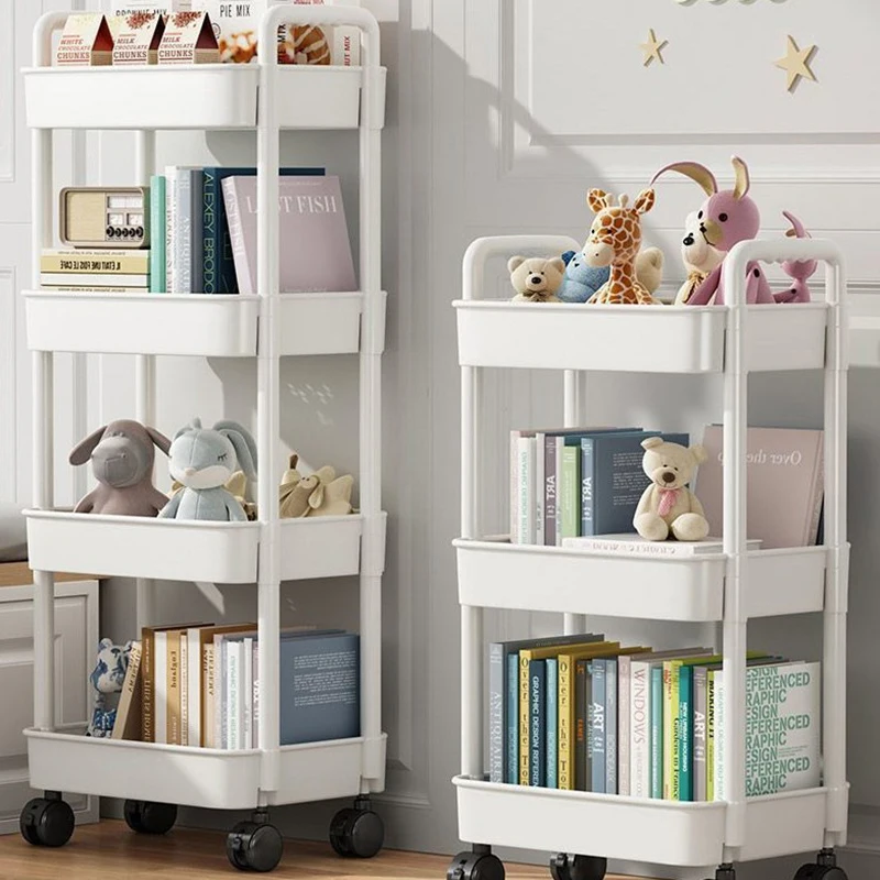 Bookshelf Storage Trolley Mobile Kitchen Organizer Cart With Wheels Multi-Layer Bathroom Shelves Household Snacks Storage Rack