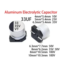 20PCS/LOT 33UF SMD Aluminum Electrolytic Capacitor 10V 25V 35V 50V 100V 4X5.4 5X5.4 6.3X5.4 6.3X7.7 8X6.2 8X10.5 10X10.5 33UF
