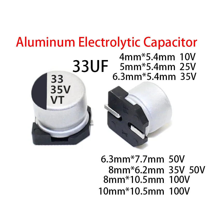 20 SZTUK/PARTIA 33UF SMD Aluminiowy Kondensator Elektrolityczny 10V 25V 35V 50V 100V 4X5.4 5X5.4 6.3X5.4 6.3X7.7 8X6.2 8X10.5 10X10.5 33UF