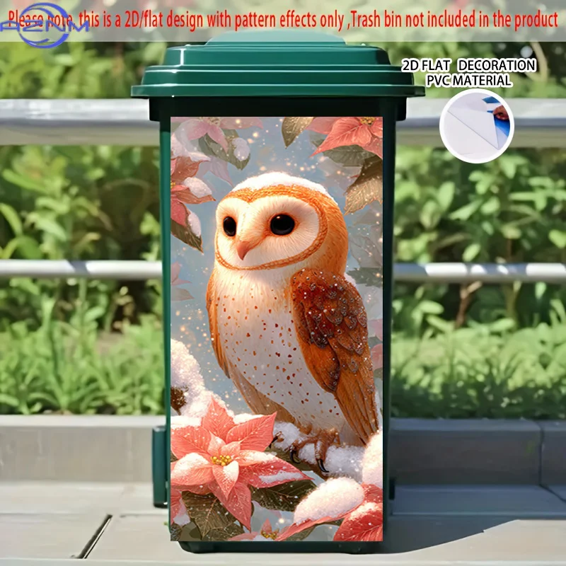 2D Flat Printing 1pc 2D Pattern Printed Kitchen Trash Can Sticker xcm Snow Perch Flower Feather Owl Spirit Themed Kitchen Home
