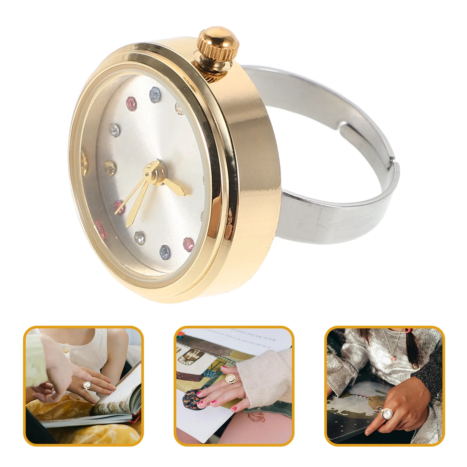 ساعة إصبع ملونة من حجر الراين مدمجة مقاومة للماء كوارتز صغيرة للطلاب والنساء ملابس يومية ساعة صغيرة أنيقة