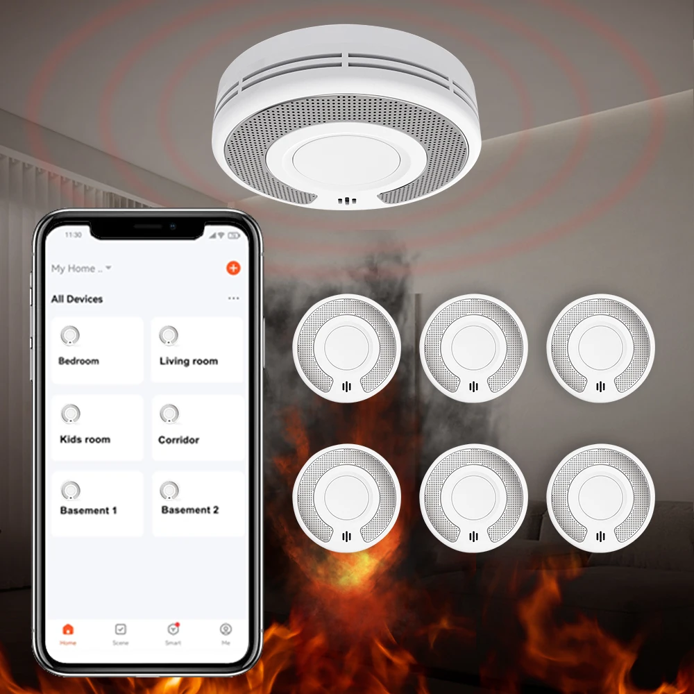 Tuya Smoke Detector with 10 Years Battery, WiFi Fire Alarm with Tuya App, Conforms to EN14604, VS03W, 3-PACK