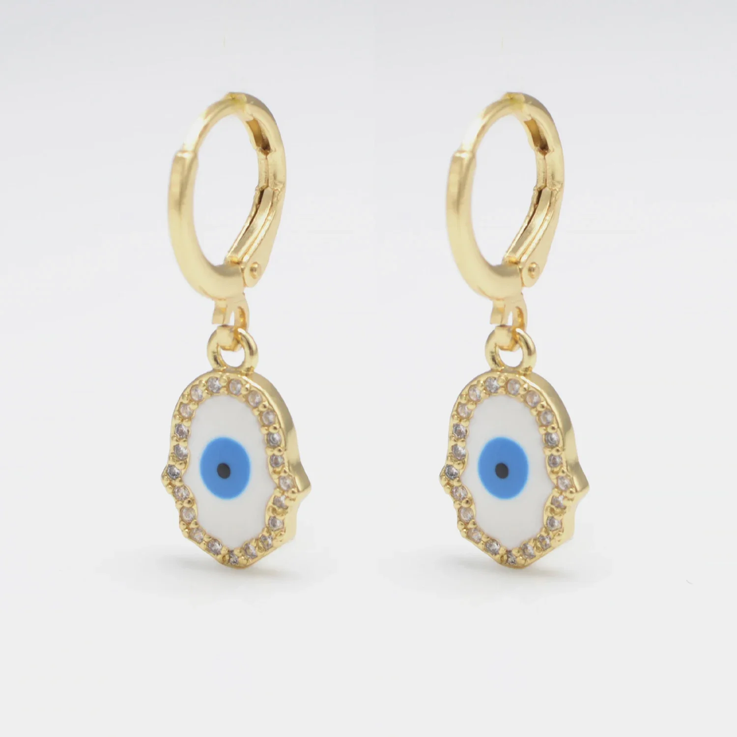 Hamsa Hand Hoop Earrings para Mulheres, Esmalte Eye Eardrop Earring, Gold Color Paved Zircon Buckle, Presente de Jóias Estéticas