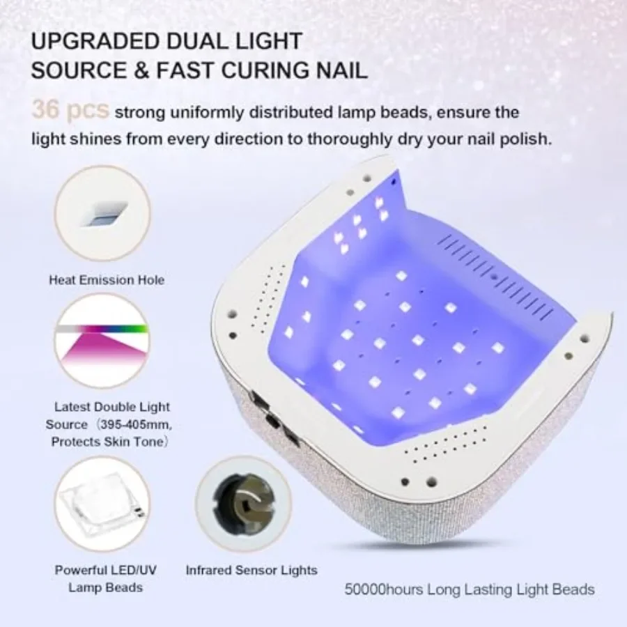 หลอดไฟยูวี LED สำหรับทำเล็บ 54W แบบชาร์จไฟได้ ไร้สาย เครื่องอบเล็บเจล ยาทาเล็บเจล แสงยูวีสำหรับทำเล็บ พร้อมตั้งเวลา 4 ระดับ สำหรับมืออาชีพ แห้งเร็ว