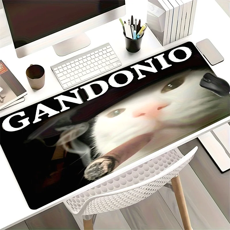 Funny Cat Meme Mouse Pad Large Desk Mat with 'Gandonio' Text & Cat Art,Non-Slip Rubber Base,Perfect Gift for Gamers & Cat Lovers