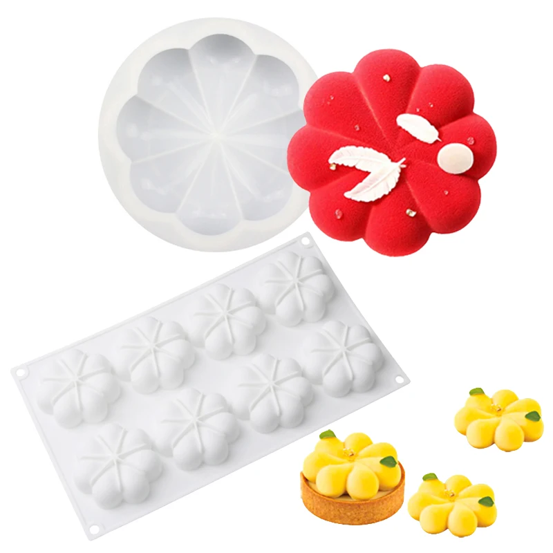 1 or 8 Cells Flower Petal Design Mousse Cake Mold Food Grade Silicone Cake Mold Party Dessert Tools Kitchen Baking Supplies