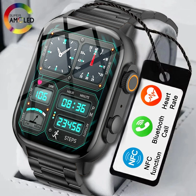 2023 NFC Bluetooth Call Smartwatch Women AMOLED HD Screen Always display the time Custom Dial Smart Watch For Men Huawei Xiaomi