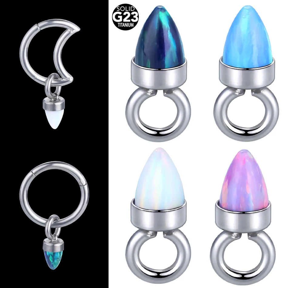 1PC Titanium Bullet Opal Hoop Pendant for Nose Septum Nipple Belly Piercings Daith Helix Earring Stud Accessories Jewelry