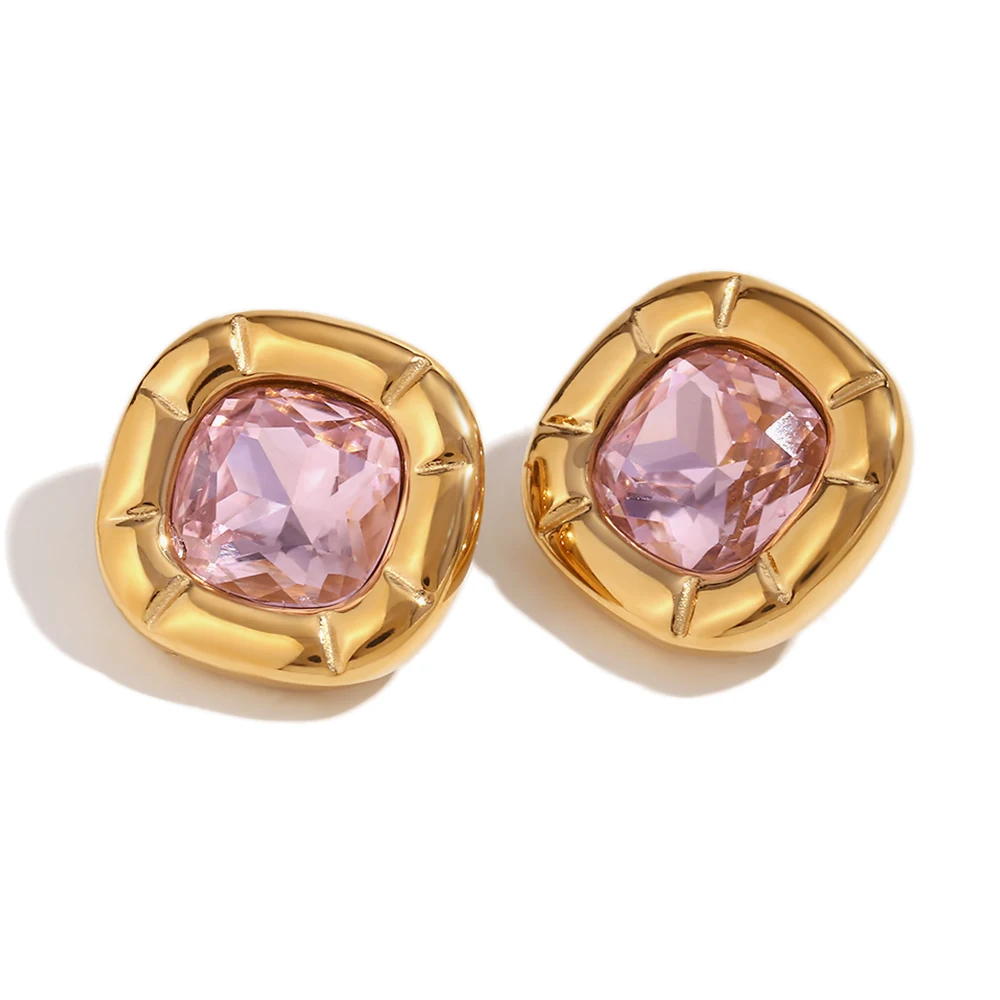 Women's 18K Gold Plated Zircon Rounded Square Necklace Earring Ring Set