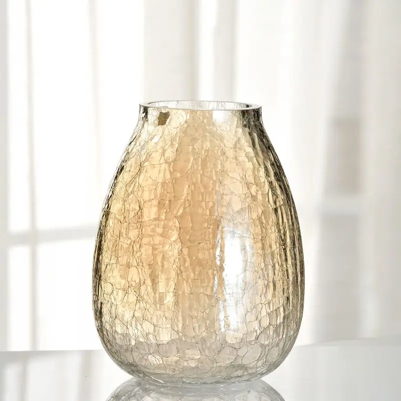 xx-Luxury Flowing Light Ice Flower Glass Vase Decoration Home Livingroom Table Flower Ornaments Homestay Hotel Accessories Art