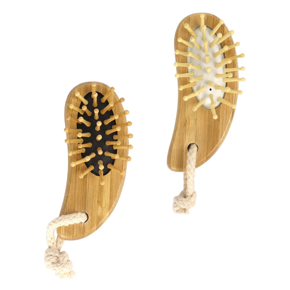 2 Pcs Comb Massage Beech Airbag Women's Mini Hair Brush Detangling Combs 10x4cm Sandalwood Hairdressing