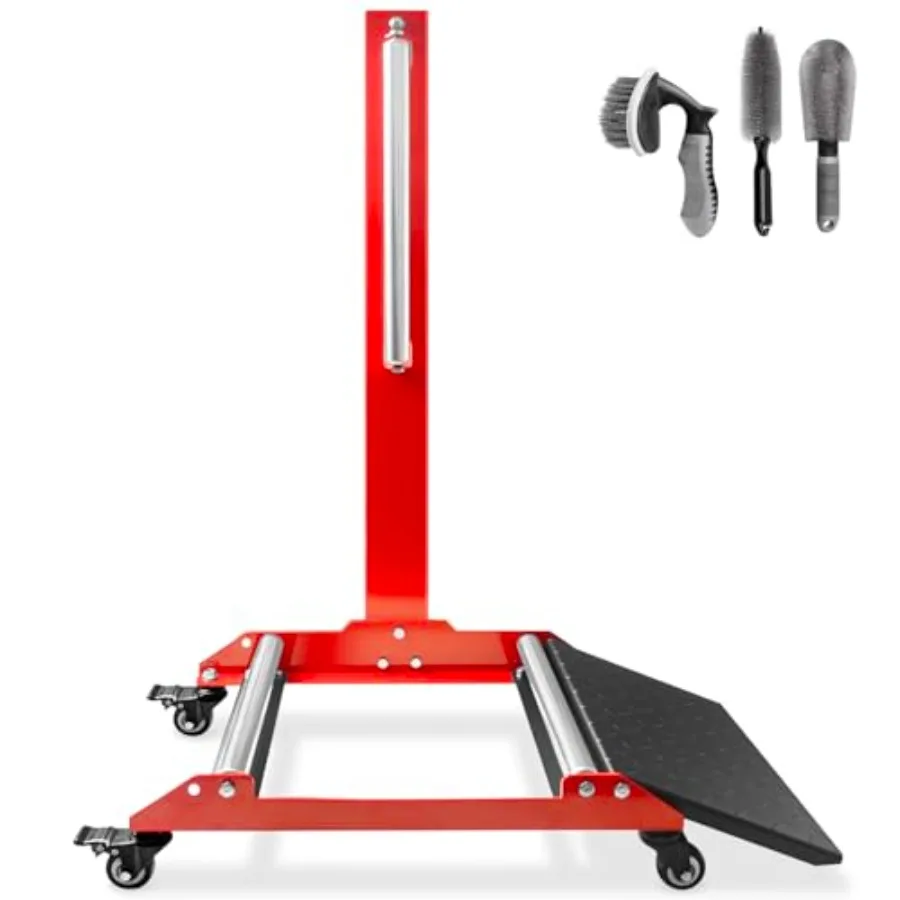 

Усовершенствованная подставка для детейлинга с колесами: Сверхмощный ролик для чистки и полировки шин с ручкой, подставкой-пандусом и 3-сторонним вращением