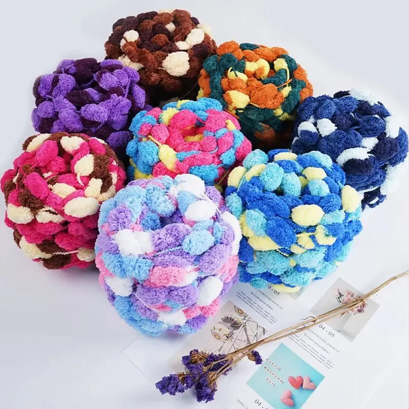 

Colorful Thick Woollen Big Soft Rainbow Pom Pom Yarn Hand Knitting Crochet Yarn DIY Blanket Cushion Colorful Pompom Thread