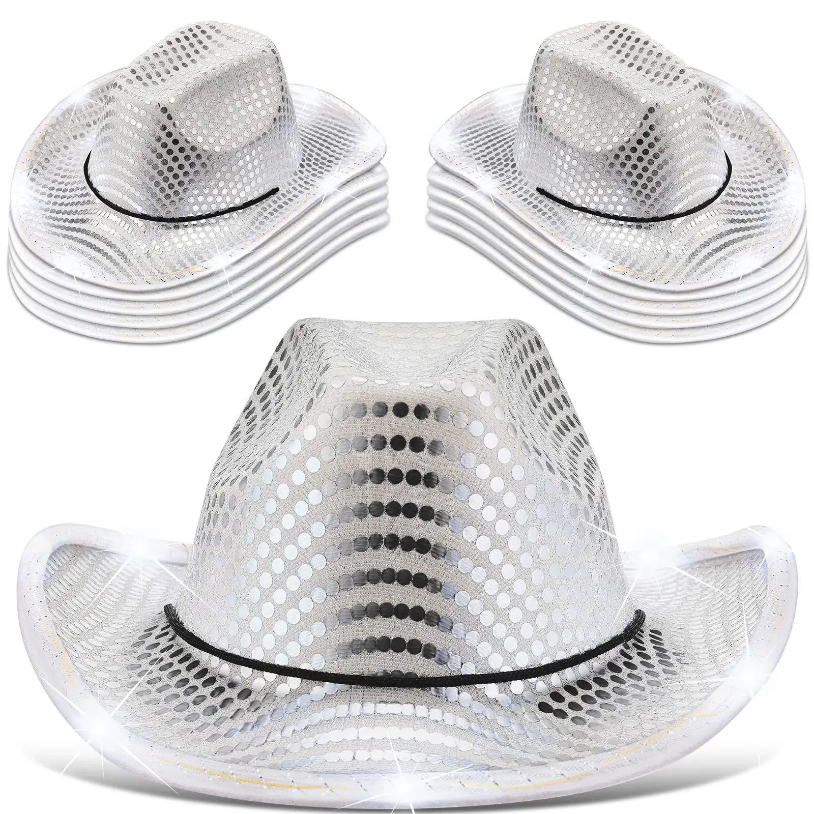 4323 Led Light Up Bride Cowboy Hat Bachelorette Party, Bridal Shower Favors, Light-Up Bride Cowgirl Hat – White Felt with Bright White  main image 2