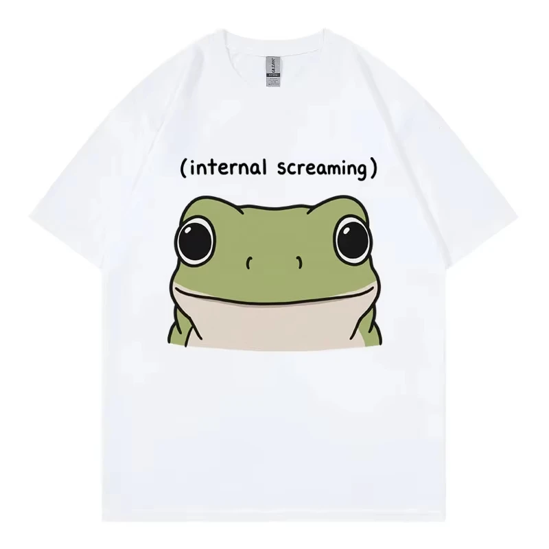 Internal Screaming Funny Frog Meme T Shirt High Quality Cotton Oversized T-shirts Men Women Fashion Casual Short Sleeve T-shirt