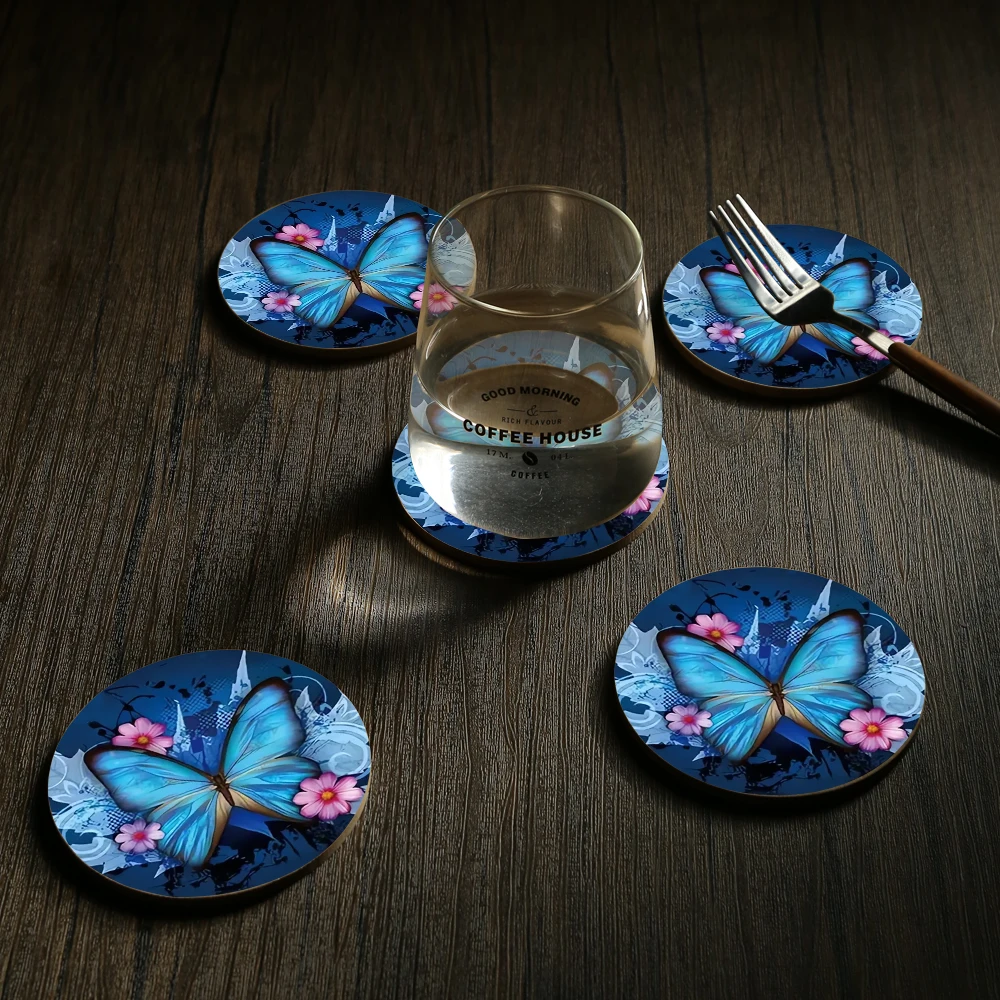 

Butterfly Retro record Coaster Cup Pads Insulated Heat insulation Desk Decor Coasters Insulated Round Cup Mats