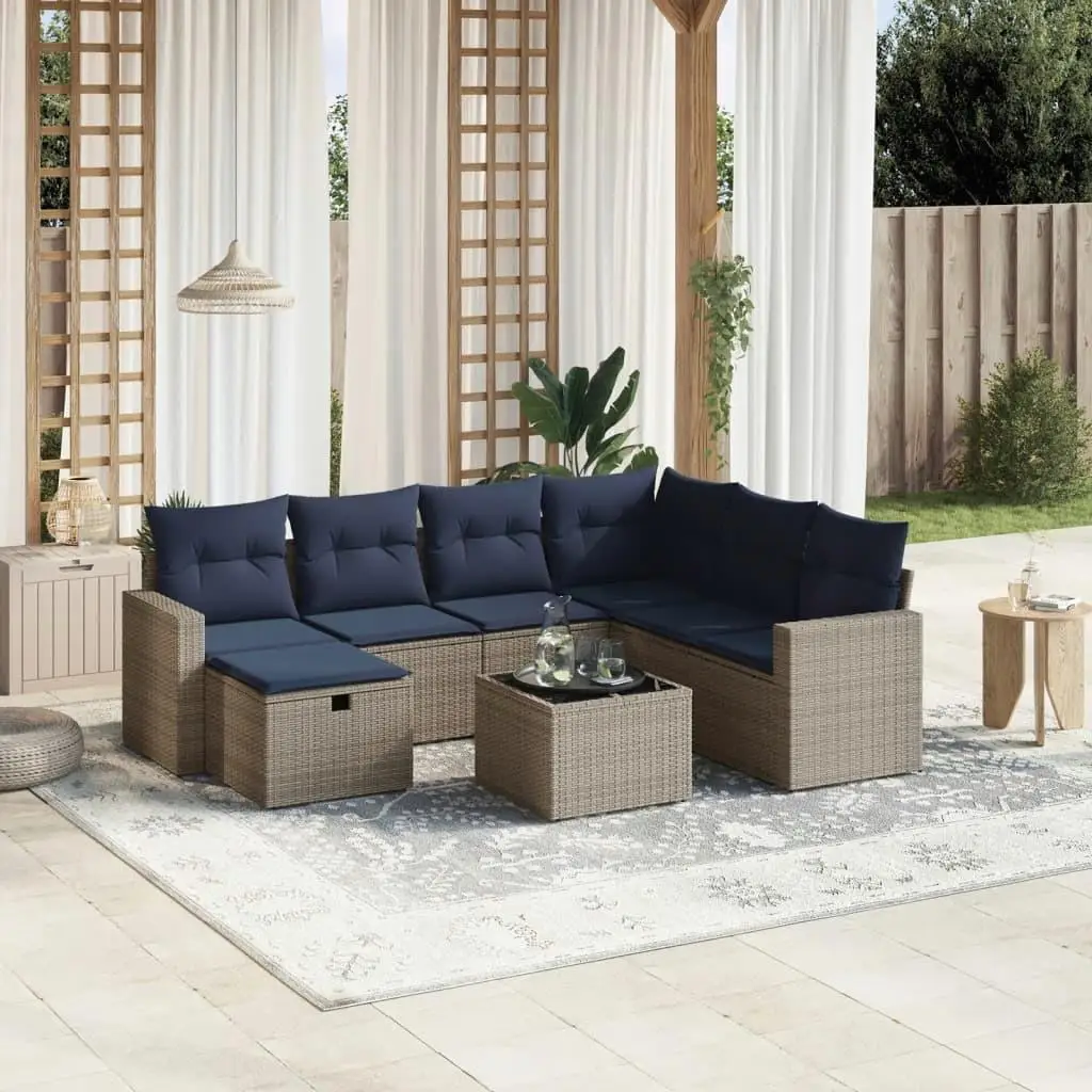 

8 Piece Outdoor Patio Sofa Set with Cushions Gray Wicker Rattan Furniture for Garden Balcony Poolside
