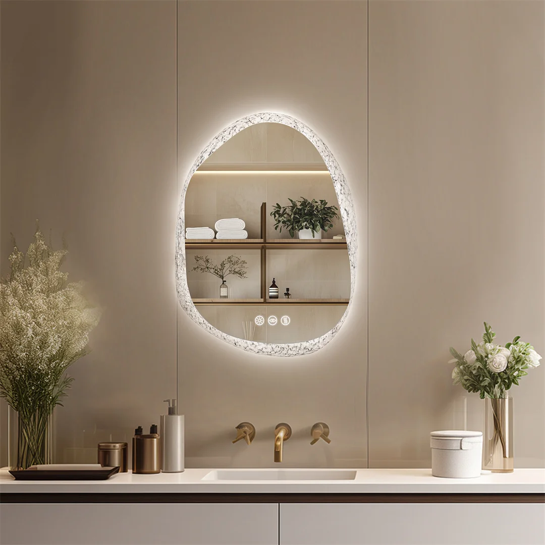 Unique Frameless Mirror LED Light Bathroom Mirror Wall Mounted Backlit Vanity Mirror Designed with Touch Sensors Dimmable Defog