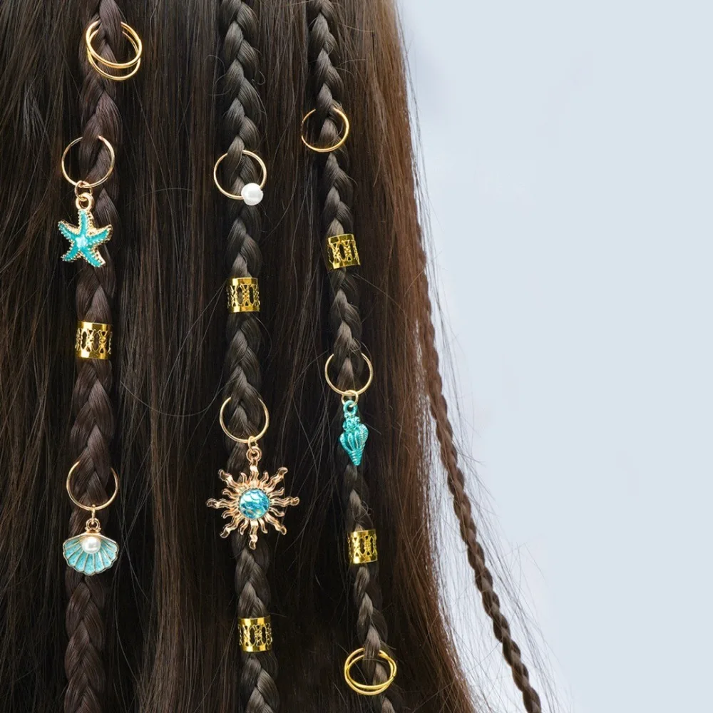 

45pcs Starfish Shell Hair Rings Alloy Dreadlock Cuffs for Women Summer Beach Festival Boho Hair Jewelry Dance Party Accessories