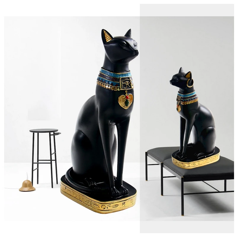 Resin Egyptian Cat Bastet Figurine Anime Egyptian Goddess Statue Sculpture Home Bar Office Desktop Decoration(Large)