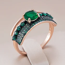 Kinel Hot Shiny Green Natural Zircon Square Rings For Women Unique 585 Rose Gold and Black Plating Vintage Daily Fine Jewelry
