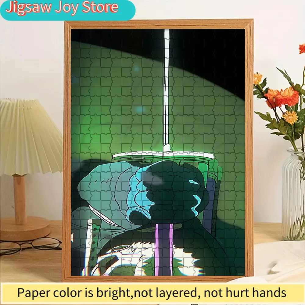 

One Piece Roronoa Zoro Three Swords Style Glowing Sword Dark Green Glitch Background Art Paper Jigsaw Puzzle, Anime Pirate Sword