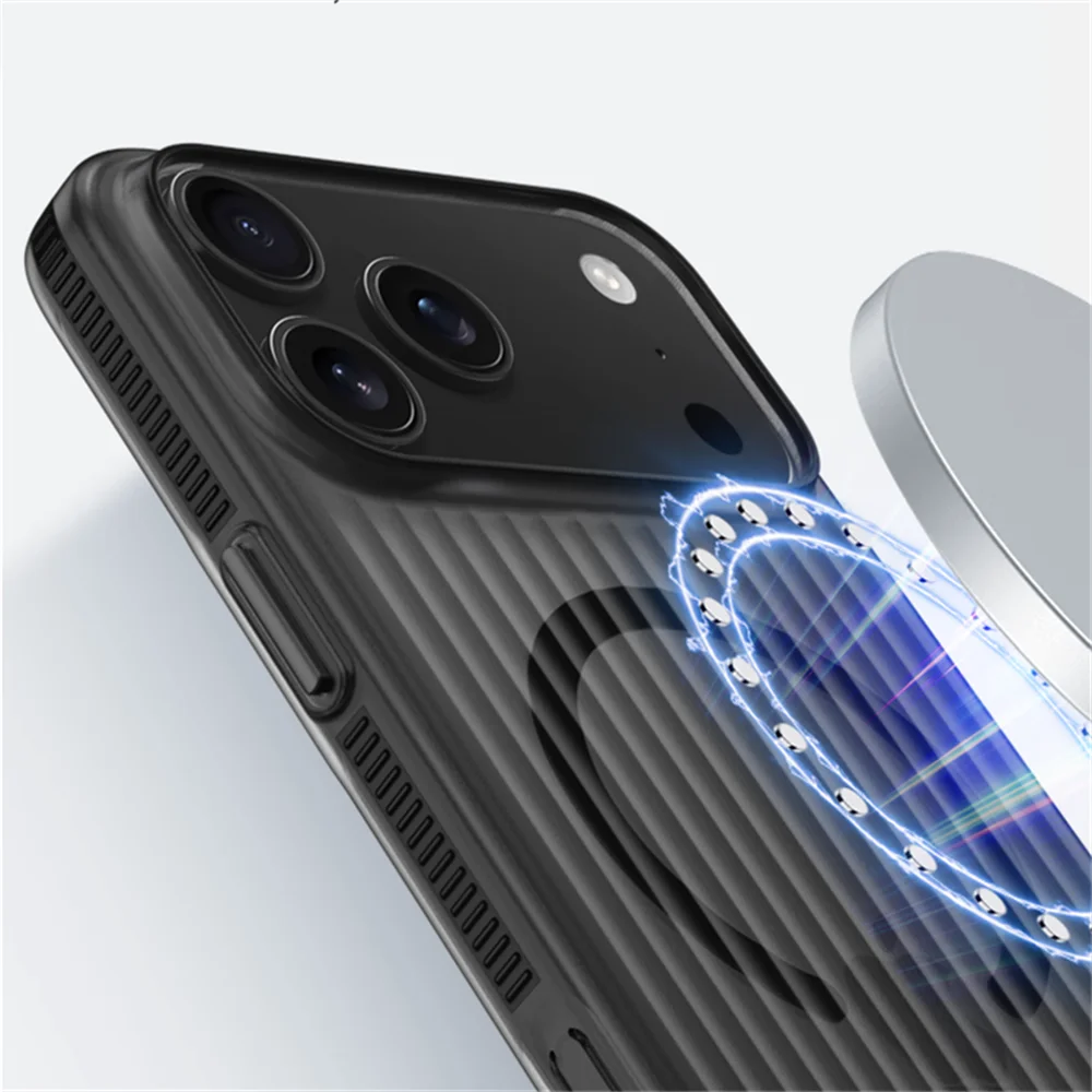 Étui De Charge Magnétique Sans Fil Magsafe Motif Ondulé Pour IPhone 17 16 15 14 13 12 Pro Max Plus Coque Rigide Mate