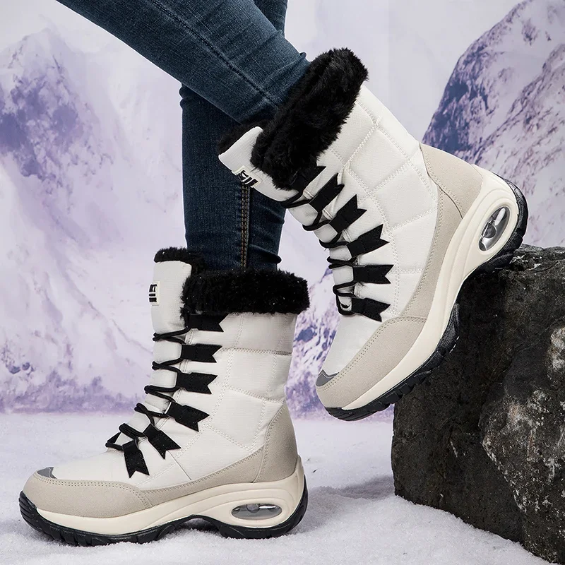 Botas De nieve clásicas para Mujer, zapatos cálidos hechos a mano con plataforma, botines De talla 42, Invierno