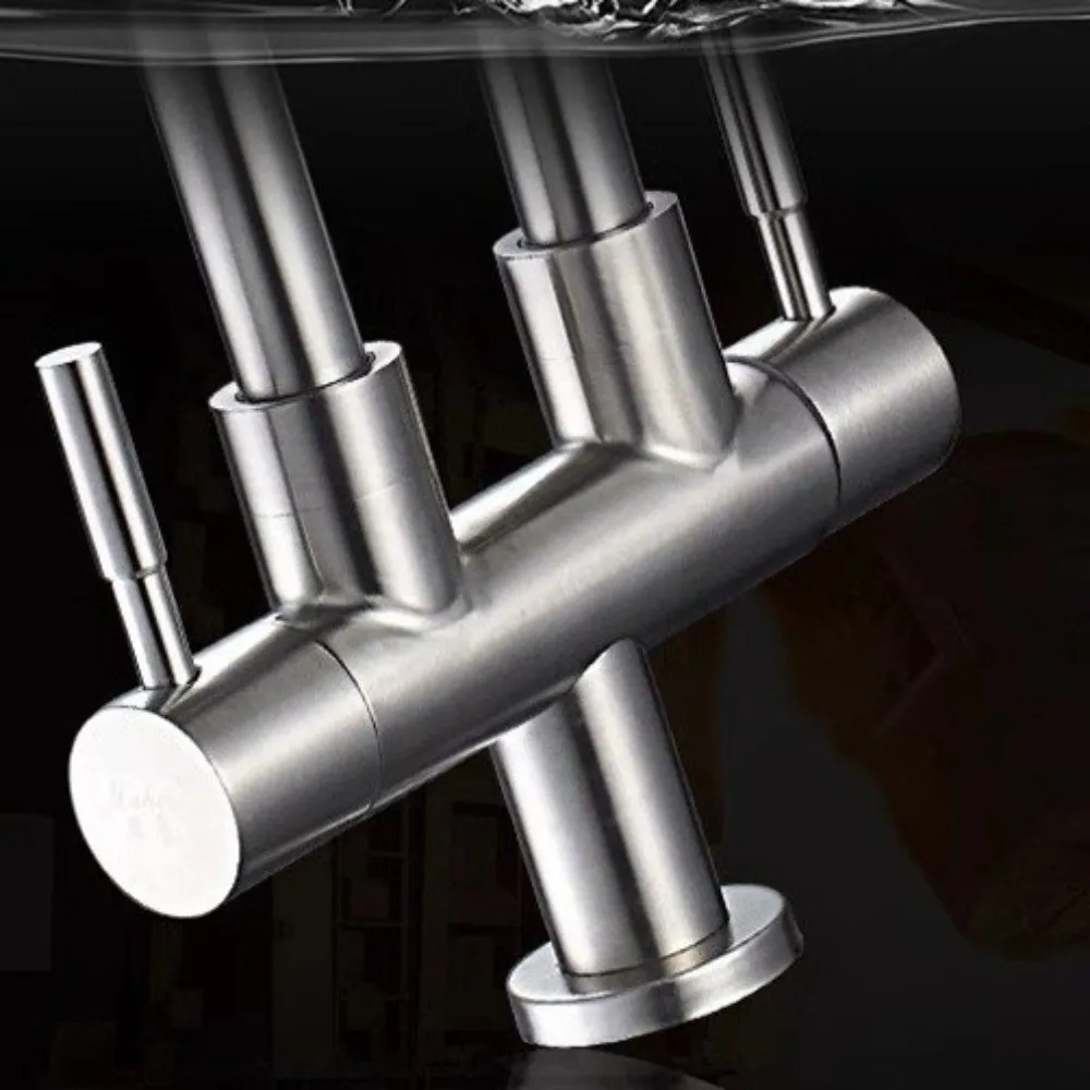 

304 Stainless Steel Double Head Sink Tap 2-in-1 Multifunction Kitchen Water Faucet 360° Rotate Convenient Flexible Faucet