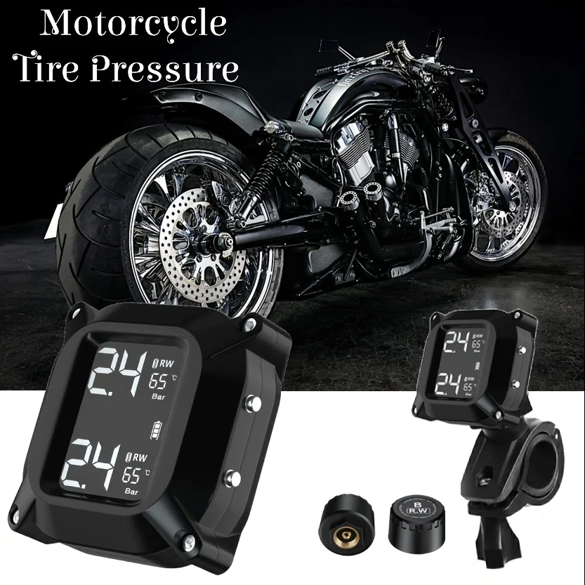 Motorcycle Tire Pressure Monitoring System with 2 External Sensors, LCD Wireless Motorcycle Tire Pressure Monitoring System image 2