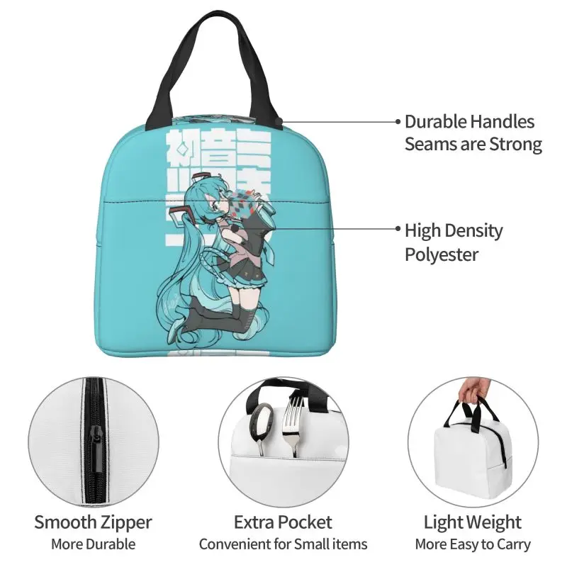 Custom H-Hatsunes Insulated Lunch Bag Portable Mikus Y2k Vocaloid Cartoon Movie Cooler Thermal Lunch Tote Office Picnic Travel view 5