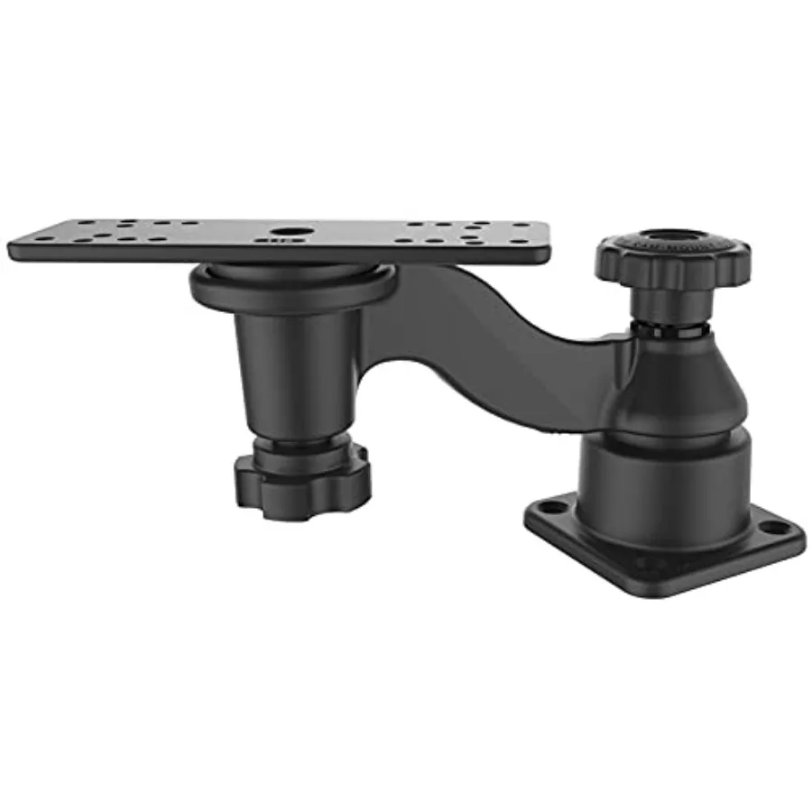 Marine electronics mount for GPS and chartplotters: aluminum, black, adjustable dual-arm swing arm with base for boat use