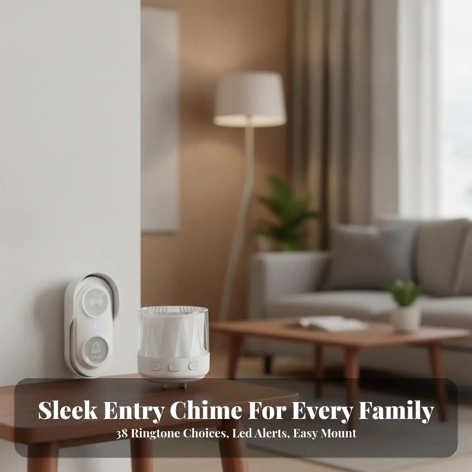 Extra Chime Doorbell Wireless Luminous Call Sender with Wall Plug Receiver for Home Entry Alert and Family Assistance System