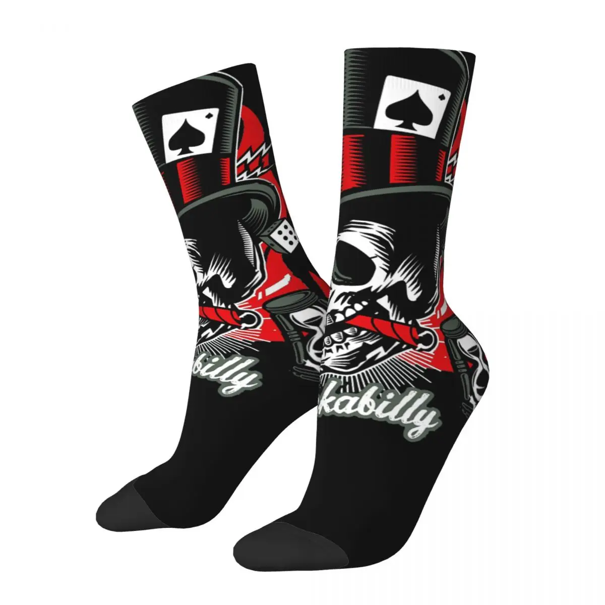 Funny Crazy Sock for Men Skull Retro Classic Rock And Roll Bikers Hip Hop Vintage Rockabilly Pattern Print Boys Crew Sock Gift