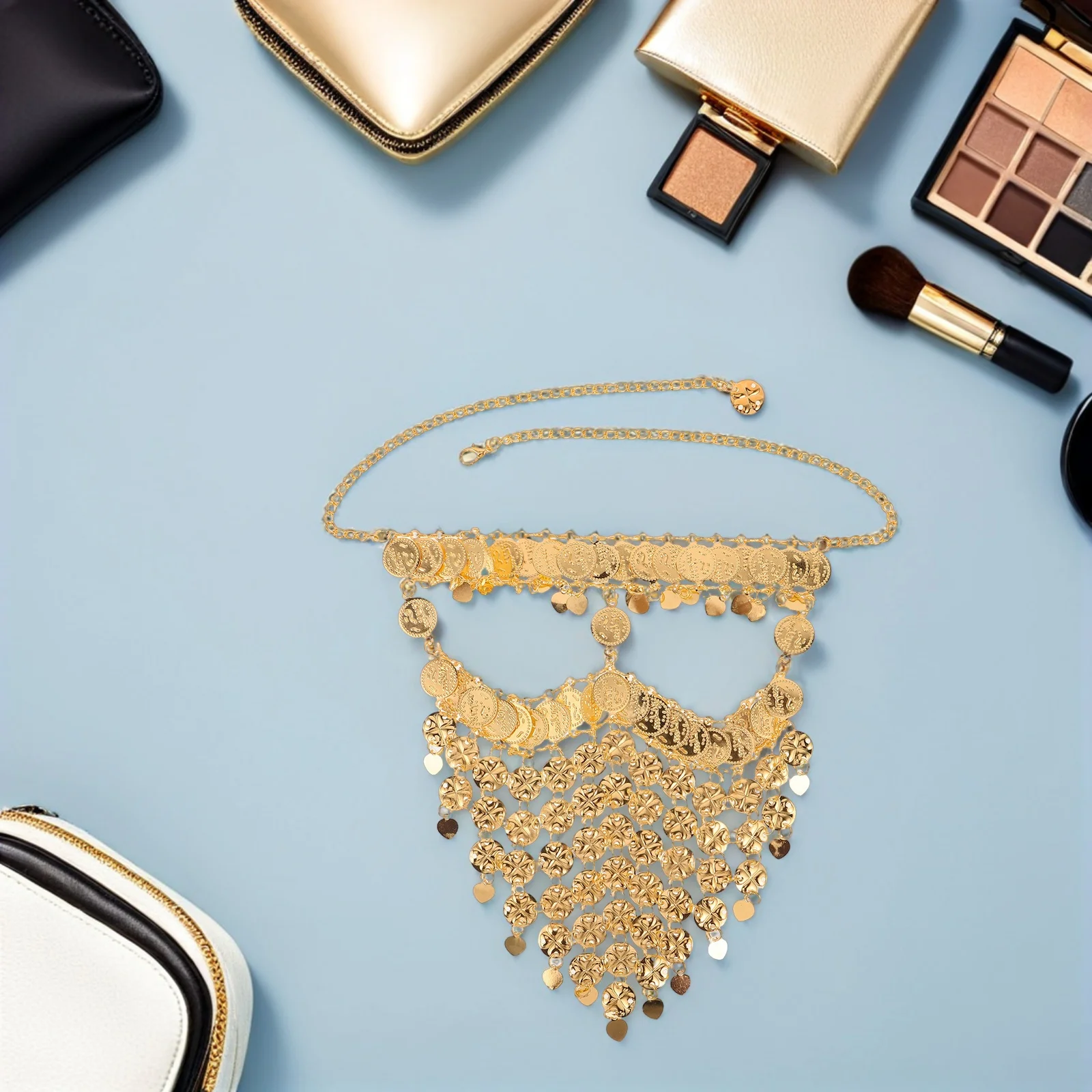 

Belly Dancing Face Veil Golden Coin Accent Lightweight Breathable For Women Stage Performance Arabian Costume Tribal Veil