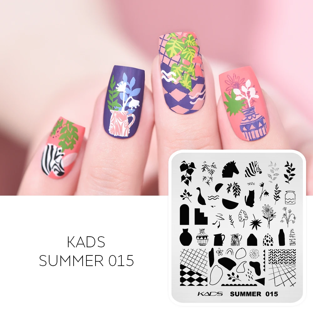 KADS Summer 015 Nail Art Plates Flower Vase Leaves Cat Zebra Stamping Plates Tool Animal Image Stamp Templates Manicure Stencil