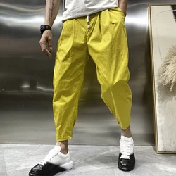 Yellow Casual Harlan Pants Men Korea Fashion Streetwear Harajuku Loose Trousers Solid Wild Sweatpants Men Jogging Pants Black