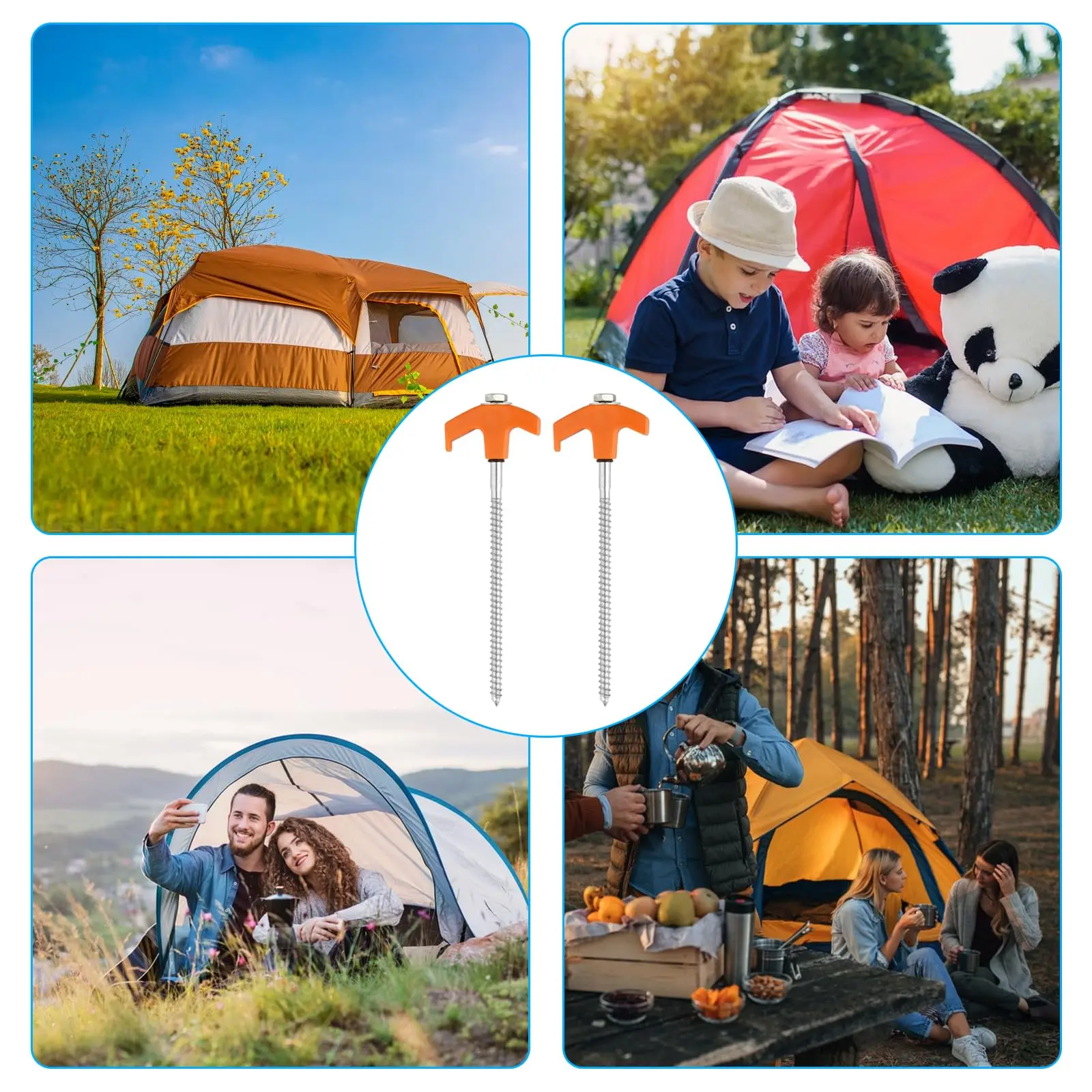 أوتاد خيمة معدنية شديدة التحمل مقاس 11 قطعة مقاس 8 بوصات - مثبتات لولبية للأرض الصلبة مع محول مثقاب