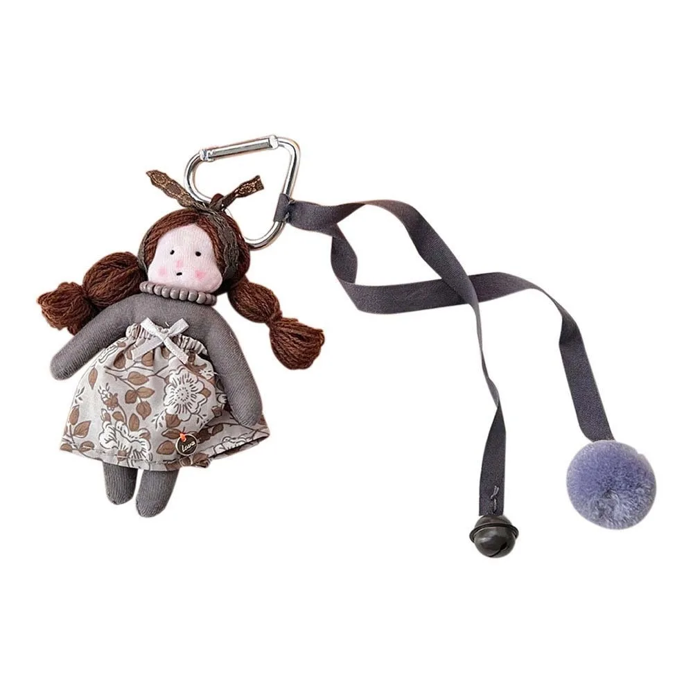 Double Ponytail Braid Doll Dolly Girls Plush Stuffed Doll Bag Hanging Cloth Floral Dress Girls Doll Plush Keychain Decorations