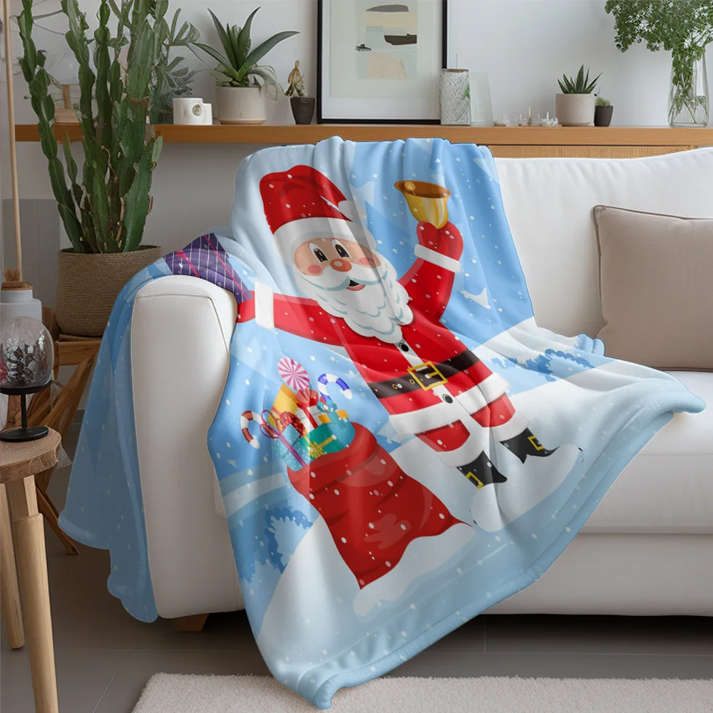 TU Festive Christmas Throw Blanket Cozy Reindeer Santa Claus Holiday Decor Warm Fleece Bedspread Gift for Home Living Room