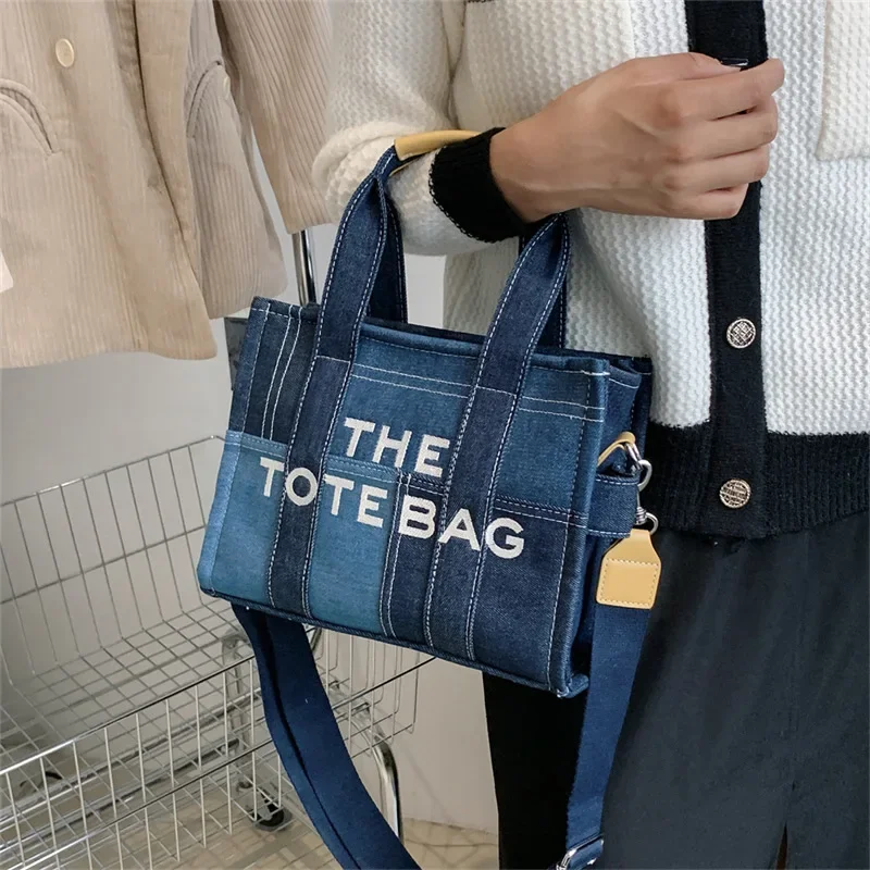 Fashion Patchwork Denim Tote Bag Y2K Designer Letters Women Handbags Luxury Shoulder Crossbody Bags Casaul Big Shopper Purses