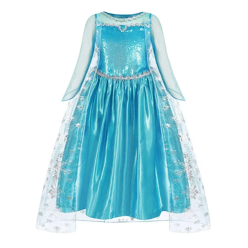 Disney crianças meninas cosplay congelado elsa anna vestido de princesa menina malha vestido de baile carnaval roupas de aniversário neve rainha elsa traje