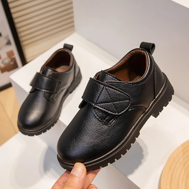 Boys Leather Shoes for Party Wedding Kids Black Uniform School Shoes with Cotton Spring Autumn Fashion Children Loafers Flat