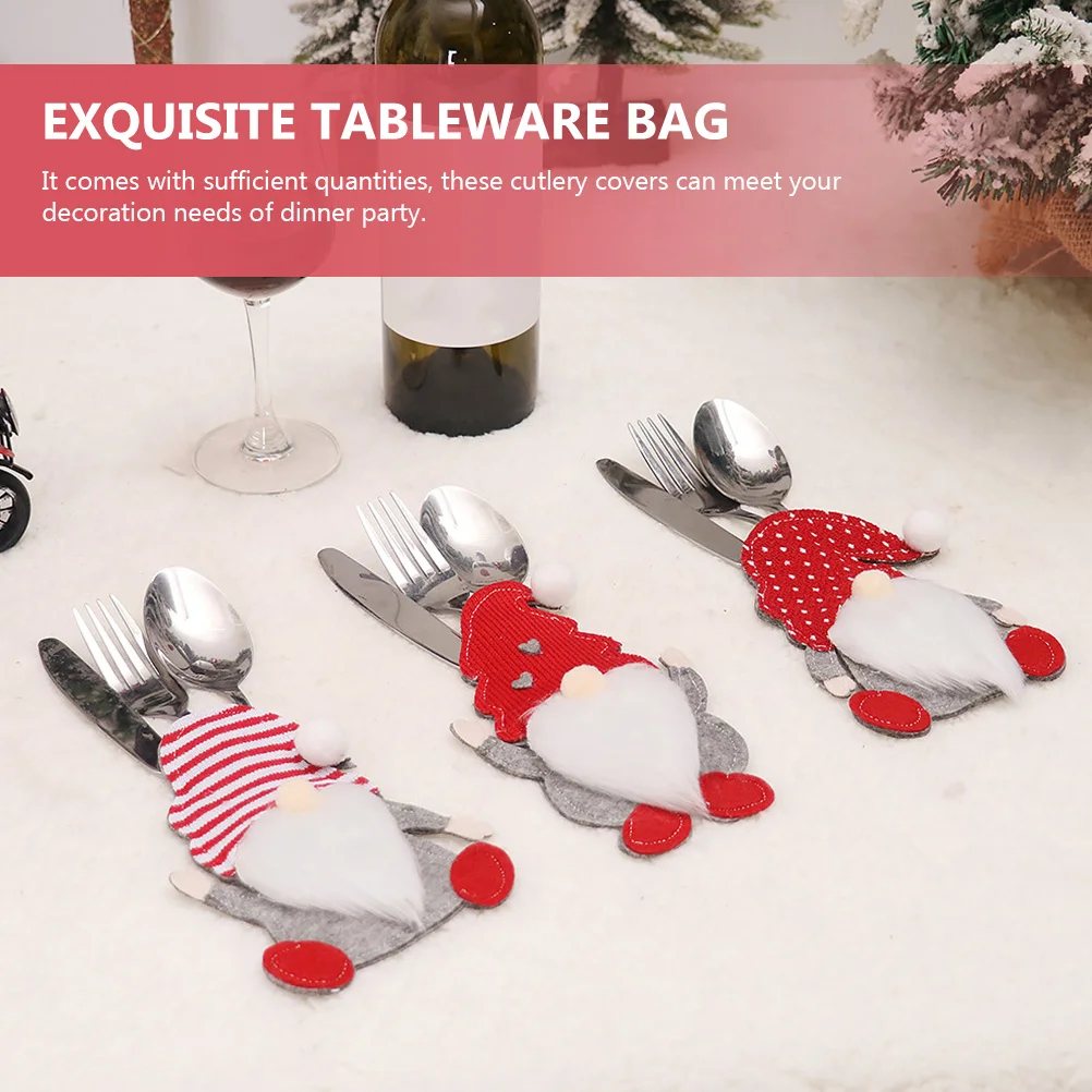 3 Pcs Bottle Christmas Cutlery Set Dinnerware Wedding Tableware Holder Cloth Pocket