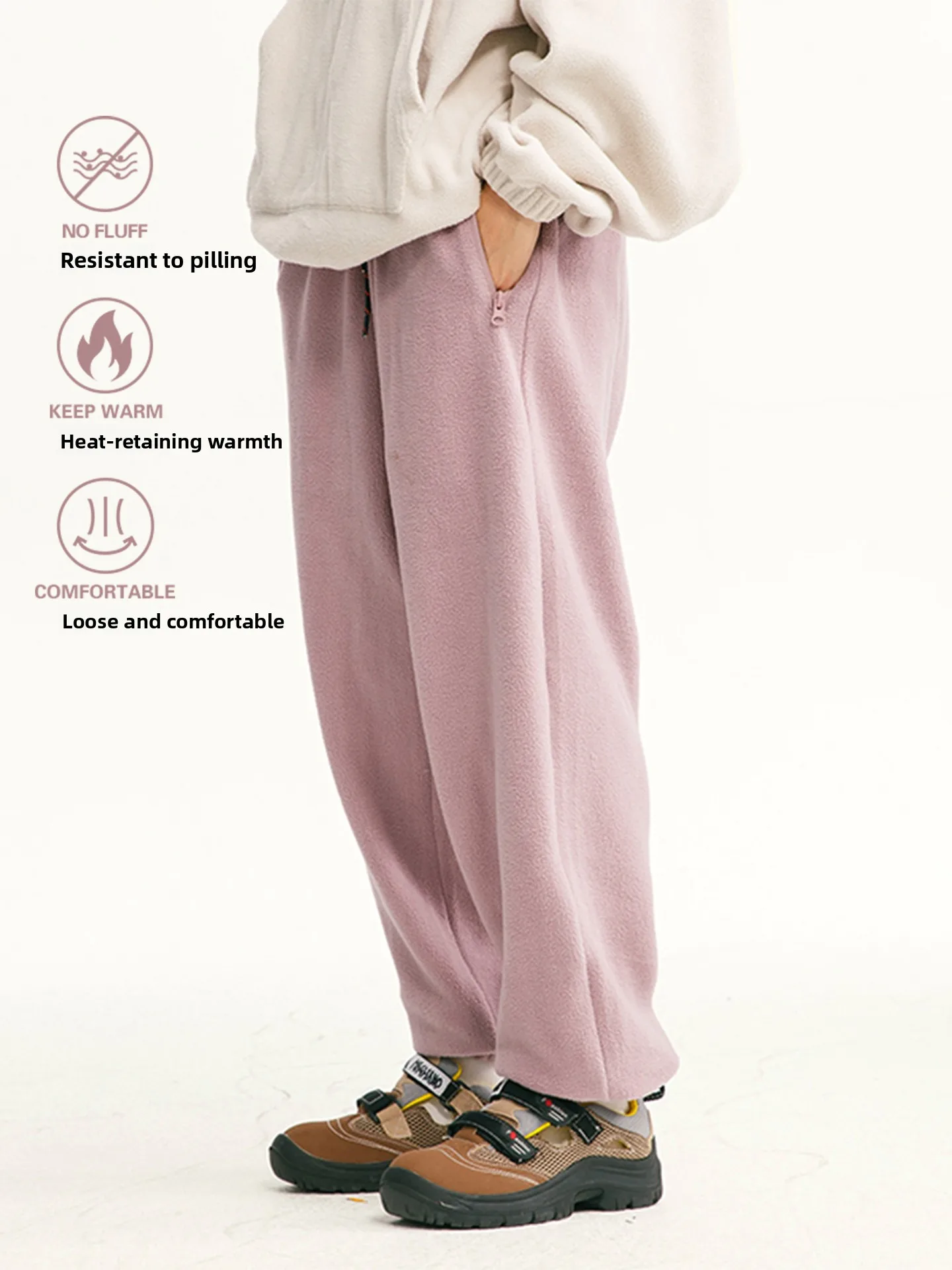 

Men's Fce Lined Thiened Casual Pants Winter Warm Windproof Drapey Sports Joggers Elastic Waist Youth Trendy Color