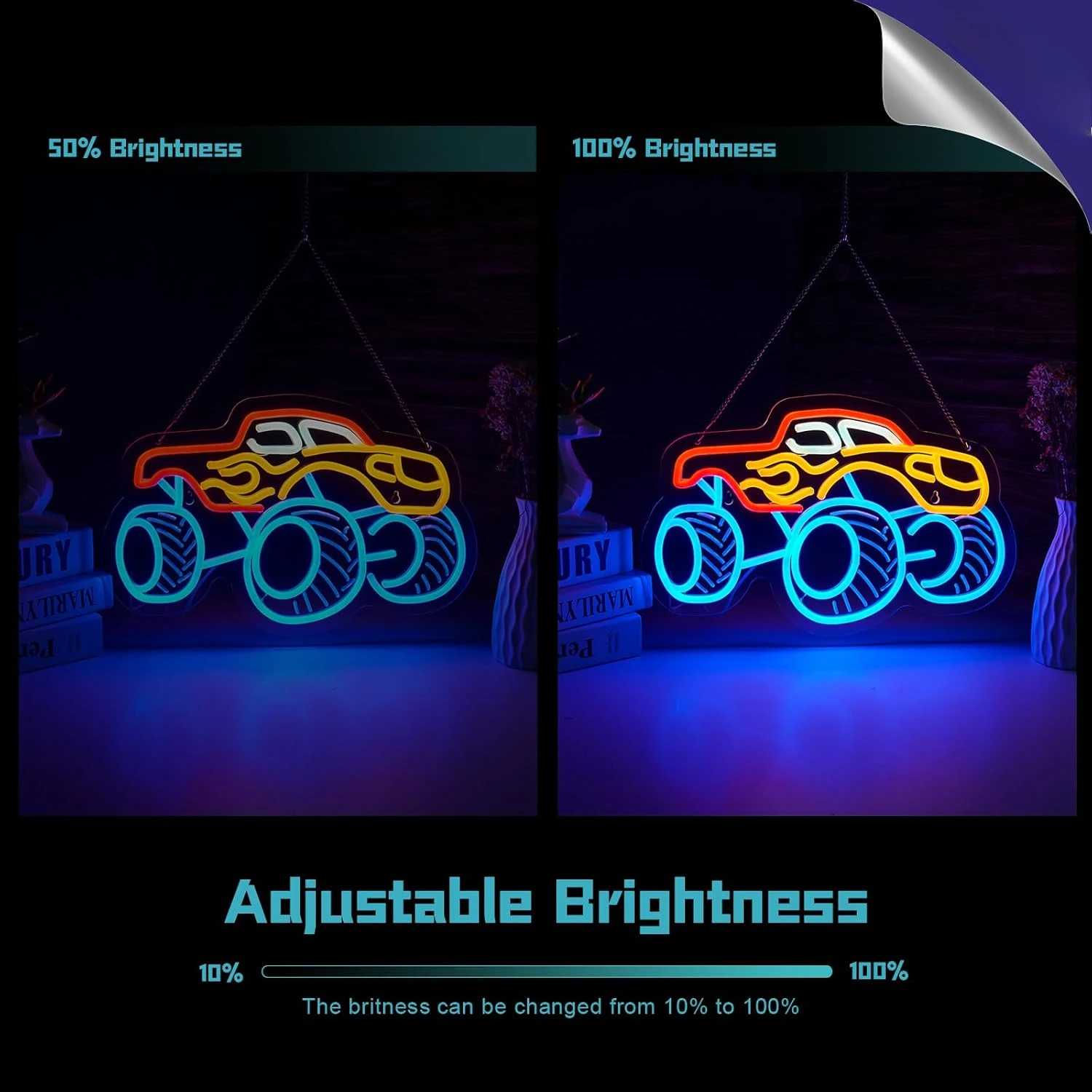 علامة نيون Monster Truck USB ضوء نيون قابل للتعتيم لعيد الميلاد للأطفال والأولاد وغرفة اللعب ديكور نيون فني هدية عيد ميلاد #4